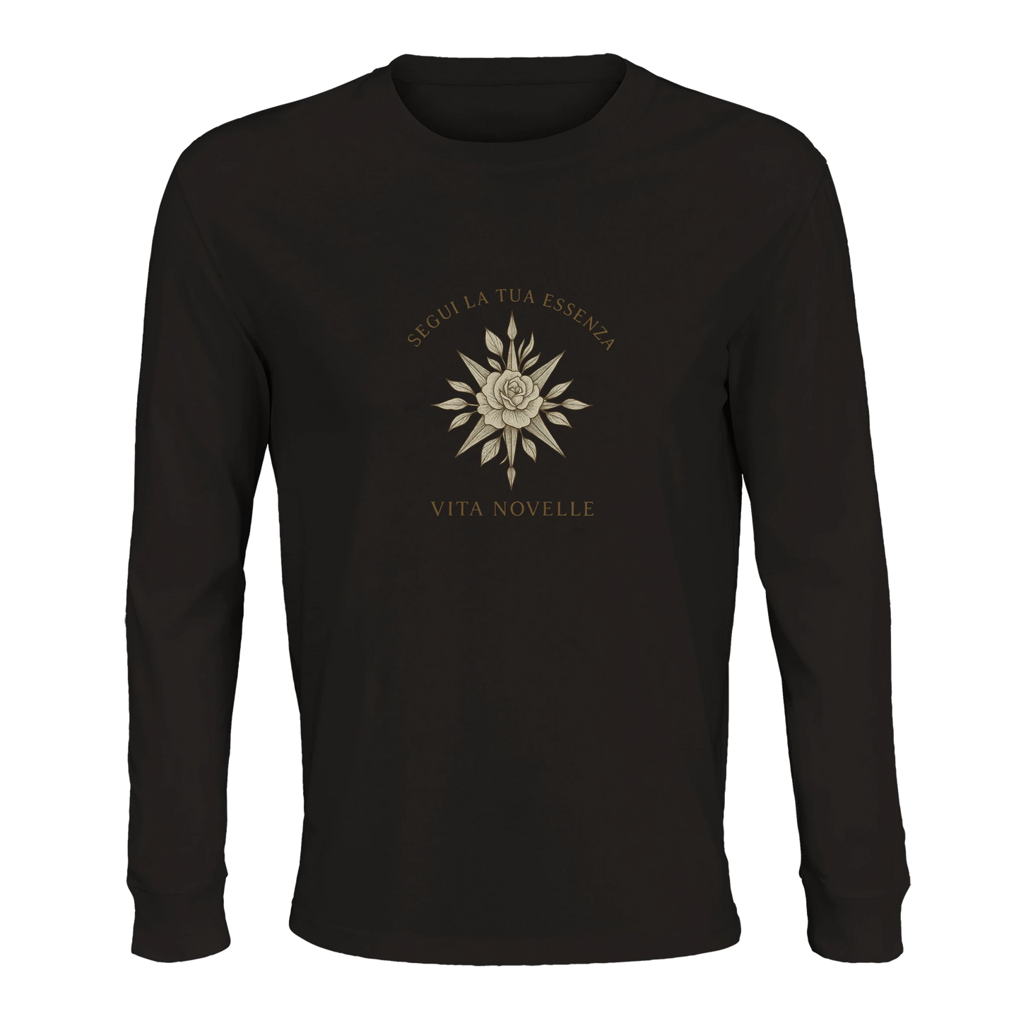 Essenza Unisex Langarmshirt – gefertigt aus umstellungszertifizierter Bio-Baumwolle. Mit feinem Rippkragen, verstärktem Nackenband und seitlichen Belüftungen, vereint es nachhaltige Eleganz, Leichtigkeit und zeitlosen Komfort.