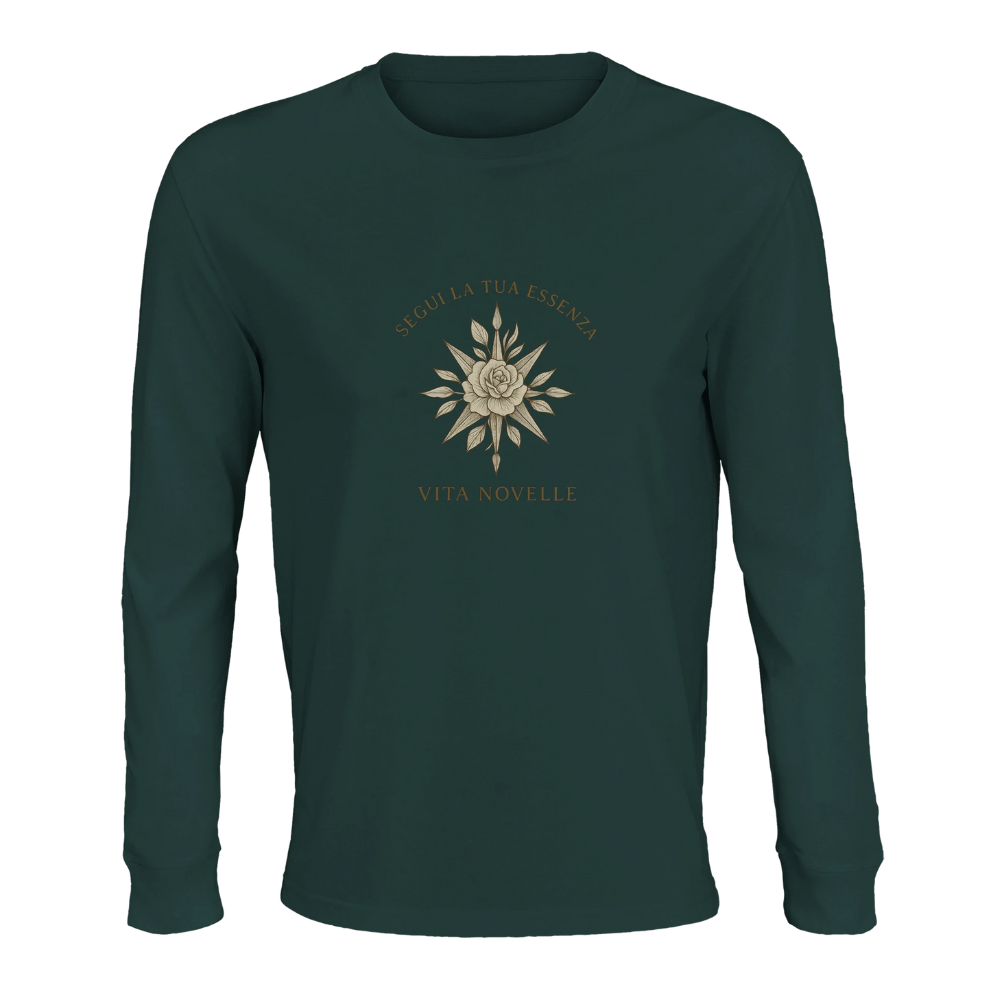 Essenza Unisex Langarmshirt – gefertigt aus umstellungszertifizierter Bio-Baumwolle. Mit feinem Rippkragen, verstärktem Nackenband und seitlichen Belüftungen, vereint es nachhaltige Eleganz, Leichtigkeit und zeitlosen Komfort.