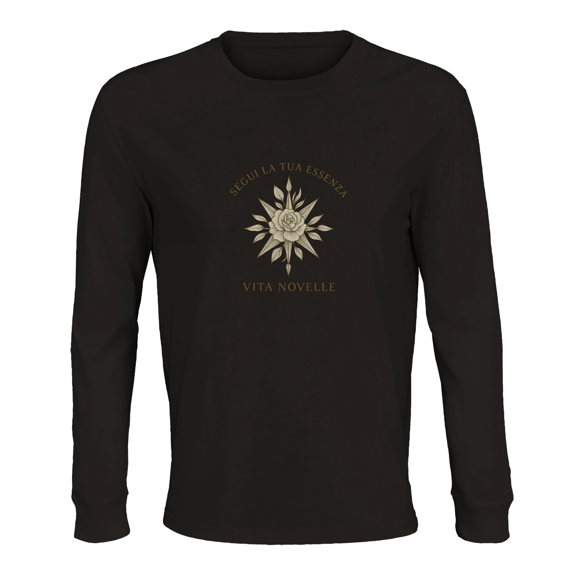 Essenza Unisex Langarmshirt – gefertigt aus umstellungszertifizierter Bio-Baumwolle. Mit feinem Rippkragen, verstärktem Nackenband und seitlichen Belüftungen, vereint es nachhaltige Eleganz, Leichtigkeit und zeitlosen Komfort.